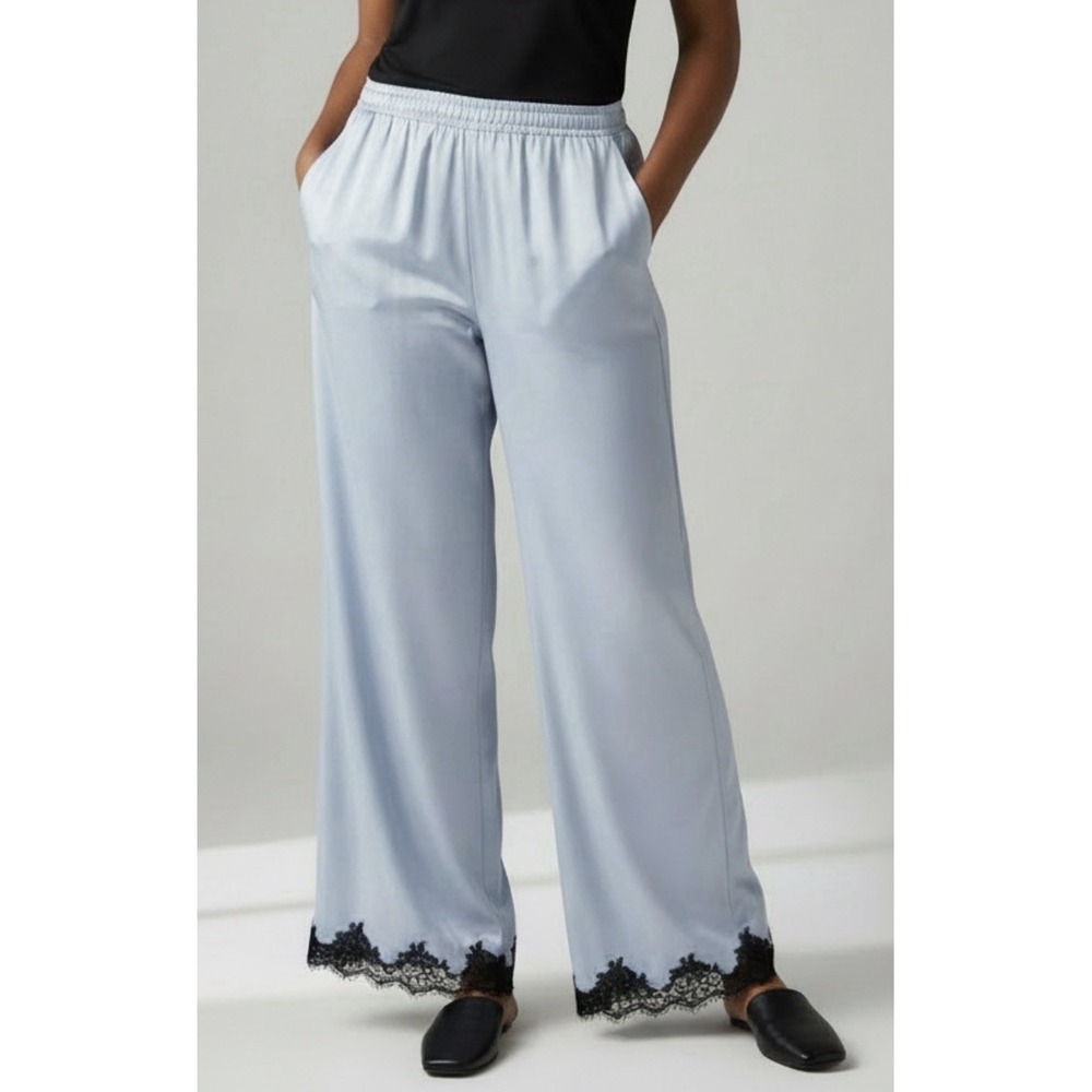 NWT J.Crew Stratus Wide Leg Pant Textured Satin Lace Trim 2XL Icy Blue Coquette